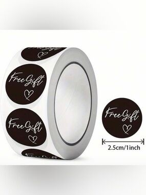 500ct Roll of 'Free Gift' Round Sticker Labels — Black with White Script